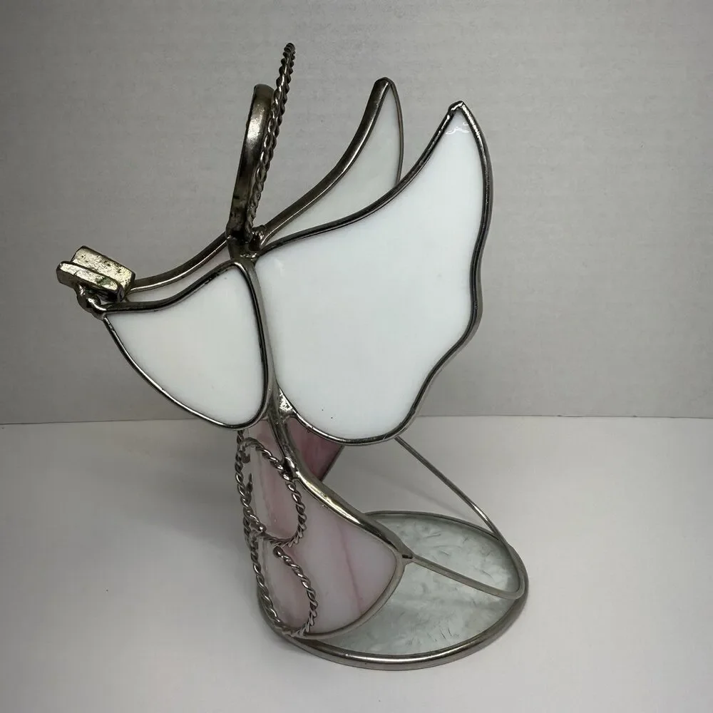 Stain Glass Holiday Singing Angel With Song Book Votive Tealight Candle Holder